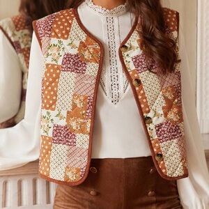SHEIN Patchwork Vest in Warm Tones